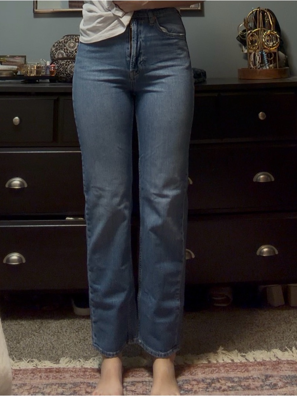 GAP Straight Leg High-Rise Jeans in Medium Blue Wash